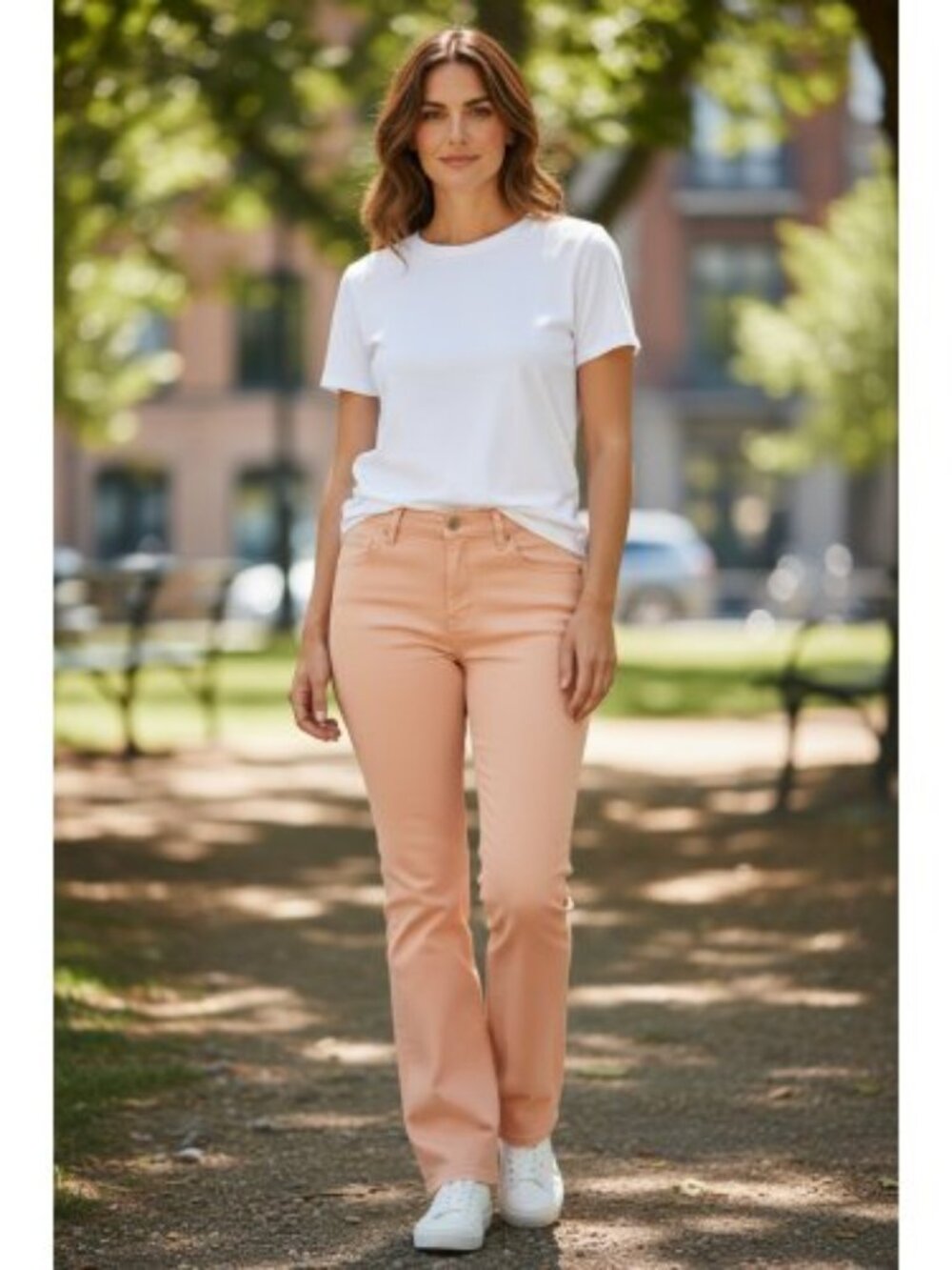 WOMAN WITHIN Peach Stretch Bootcut Denim Jeans Ladies Size 14WP